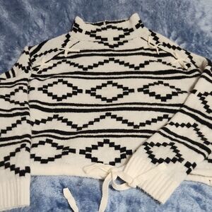 No Boundaries Black and White Cowl Neck Sweater